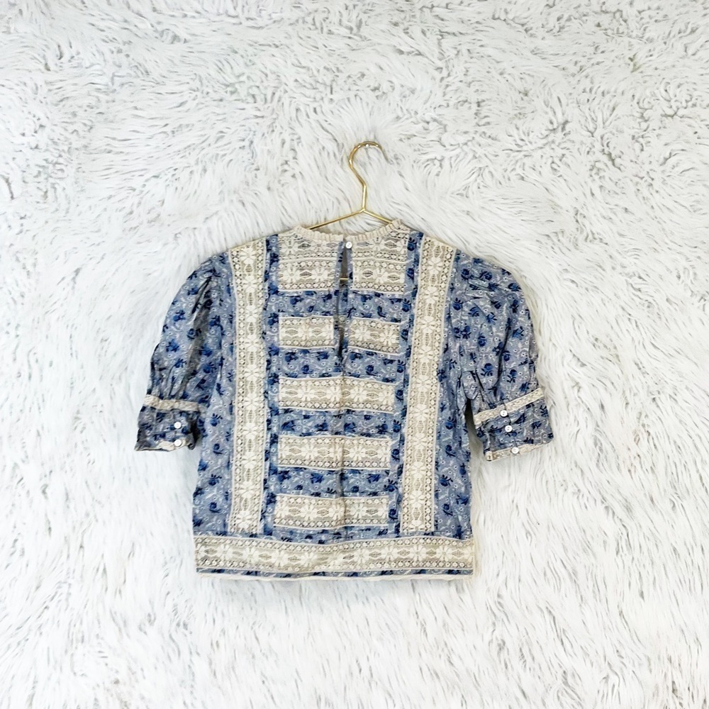 Anthropologie Love Sam Harper floral lace ruffle trim cropped blouse - Picture 5 of 8